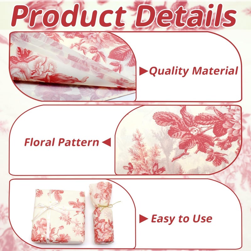 Benvo 20 Sheets Floral Print Tissue Paper 20 inch x 29 inch Decoupage Paper Decorative Tissue Gift Wrapping for DIY Art Craft Spring Wedding Birthday Baby Shower(Style C) - Image 3